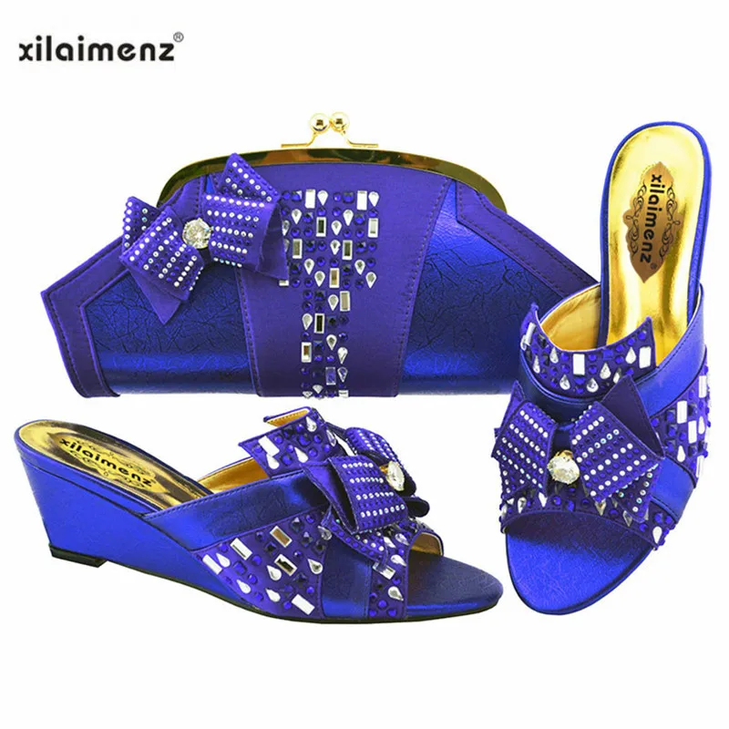 

New shop 40% discount New Arrivals Wedges African Shoes Matching Bag With Crystal In Viole Color For Wedding Party Women Slipper
