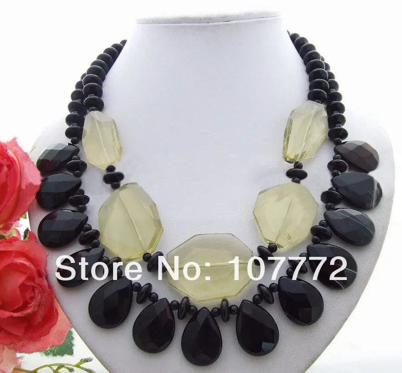 

Beautiful! Lemon Quartz&Onyx Necklace free shipment