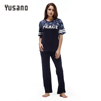 

Yusano Summer Pajamas Set Women Pijamas Cotton Pink O-Neck Casual Pyjamas Stripe Short Sleeve Floral Print Sleepwear