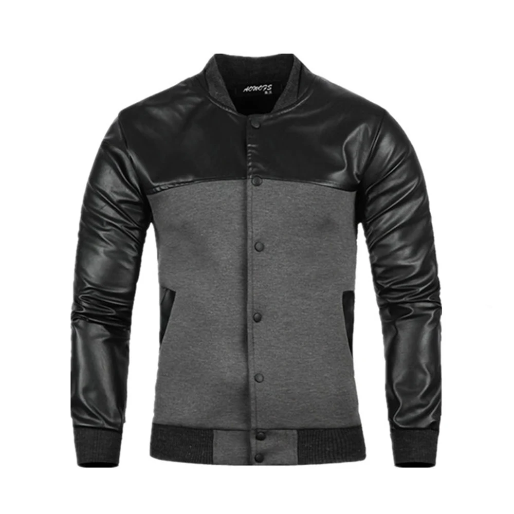 

Good Quality Male Casual Baseball Jacket Windproof Fitness Warm Coat Patchwork Style Leather Handsome bomber Jackets
