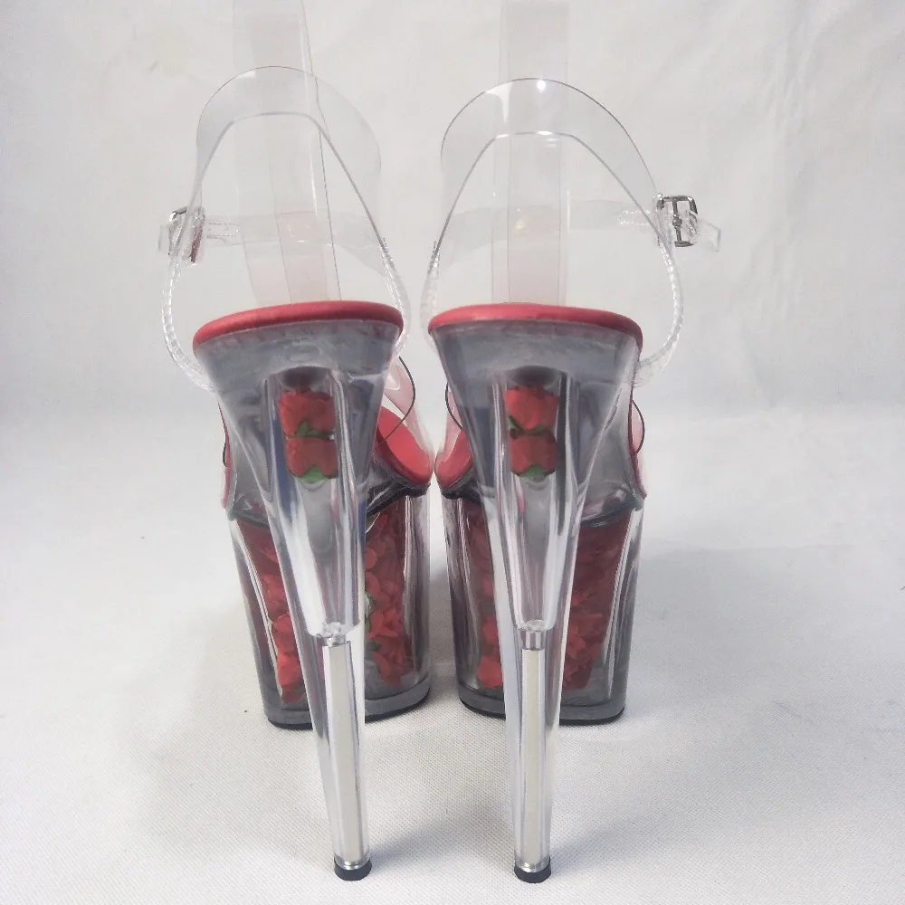 20cm Sexy Soles High Heels Ladies Transparent Rose Decorative Sandal Wedding Crystal Shoes