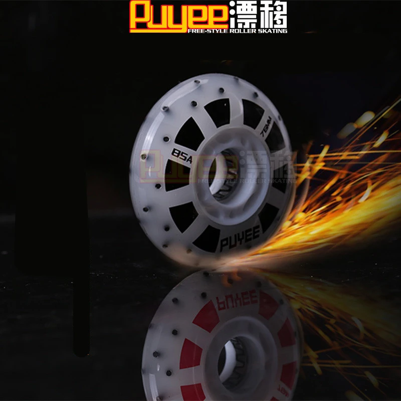

85A 72mm 76mm 80mm LED Flash Shining Roller Inline Skates Wheel, 56 Flint Spark Fire Stone, For SEBA RB Slide Braking