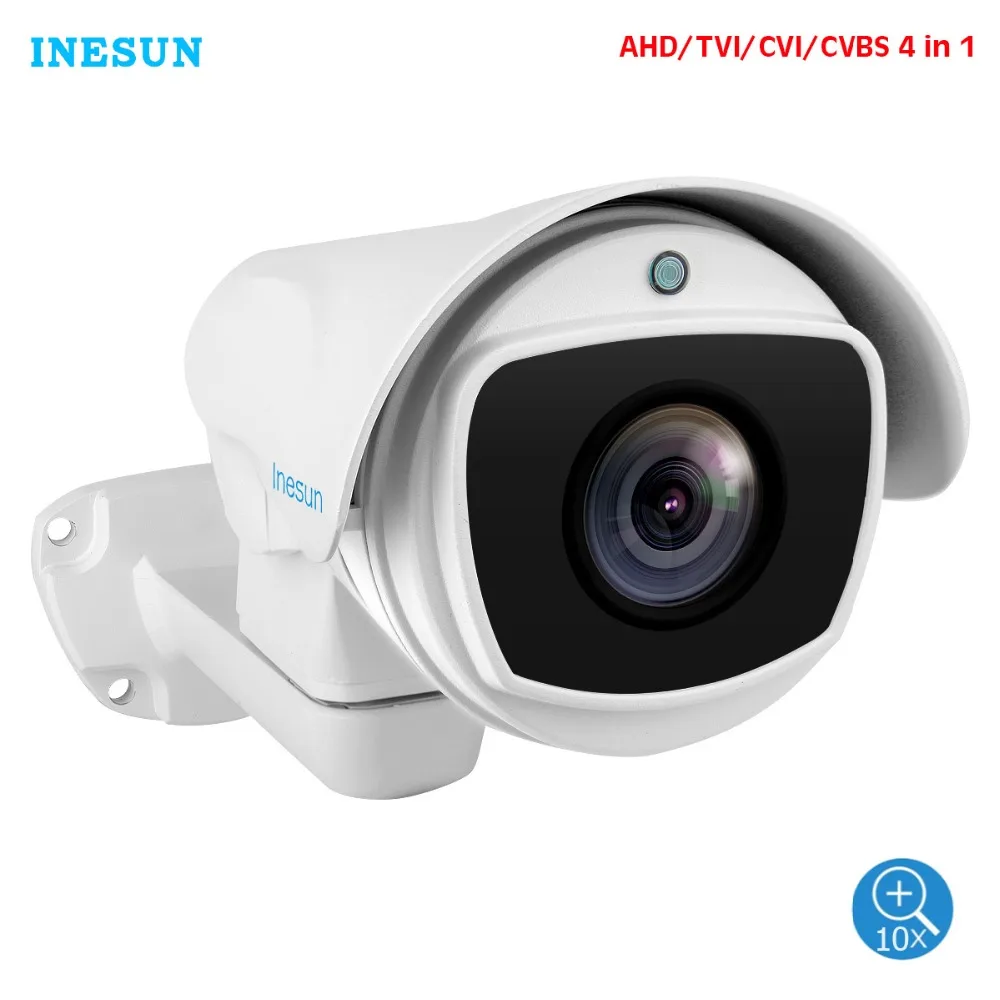 Камера Наружного видеонаблюдения Inesun PTZ 2 Мп 1080 пикселей 10 кратный зум 4 в 1 HD AHD/CVI/TVI/CVBS лазерная ИК камера