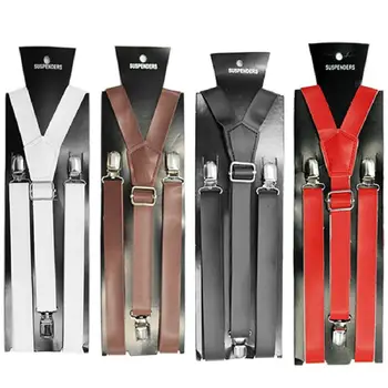 

2017 Hot Sale 2.5*100cm Men`s Unisex Clip-on Braces Elastic Slim Suspender Y-Back PU Suspenders