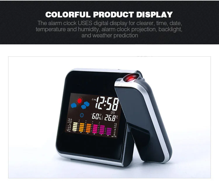 Loskii DC-003 Digital Wireless Hygrometer Therometer LED Projection Weather Station Alarm Clock 