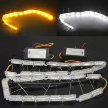 2Pcs Car Flexible Switchback LED Knight Rider Strip Light for Headlight Sequential Flasher DRL Flowing Amber Turn Signal Lights