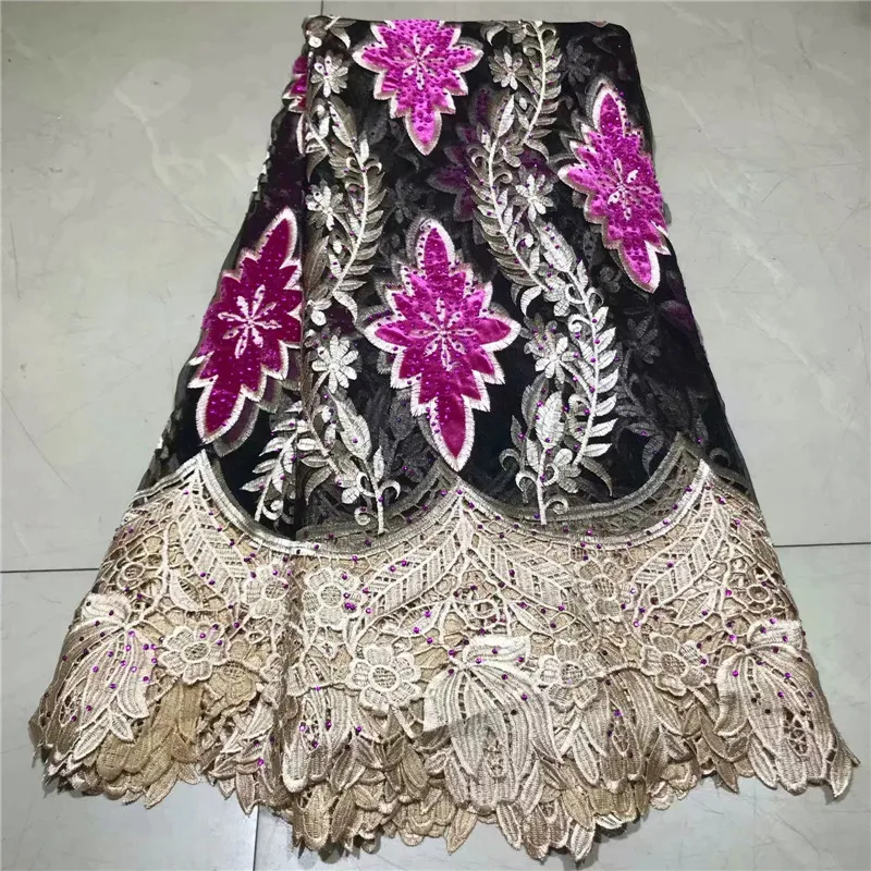

Fashion African Lace Fabric High Quality African 3D Lace Fabric With Sequins For Nigerian Wedding Dress French Lace Fabric WD532