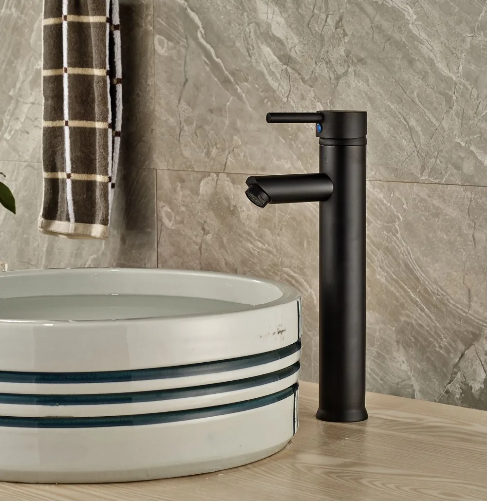 

Contemporary Oil Rubbed Bronze Basin Faucet Swivel Spout Deck Mounted Single Handle One Hole Tap