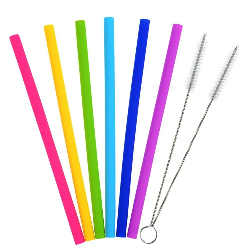 

6 Pcs Straight Silicone Straws Kit 10 Inch Long Flexible Kitchen Drinking Straws