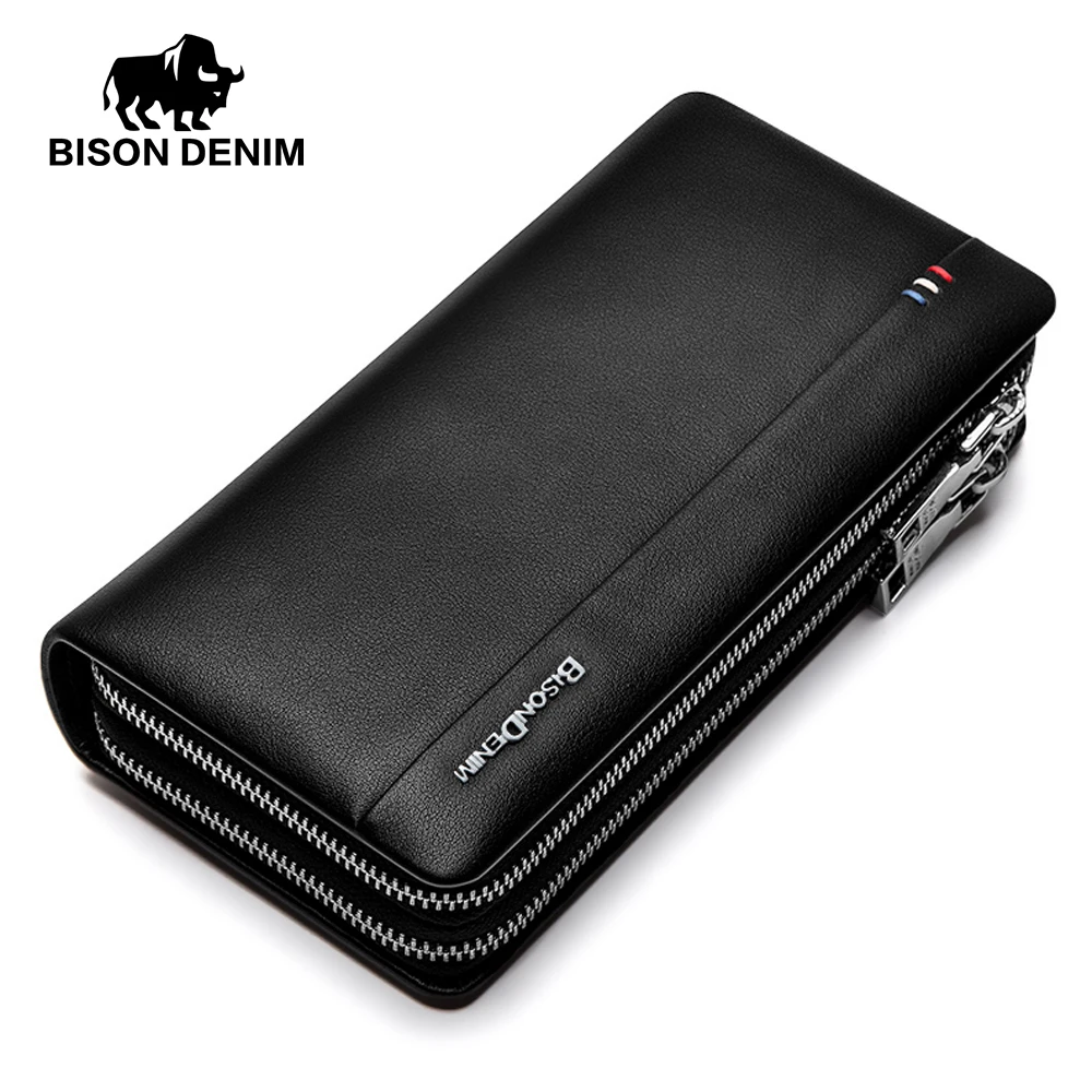 Модные роскошные мужские кошельки BISON DENIM вместительный длинный мужской клатч из
