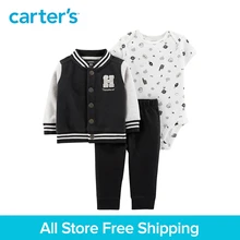 3pcs cute print bodysuit HANDSOME slogan Snap-front fleece jacket set Carter’s baby boy spring autumn clothing 121I630