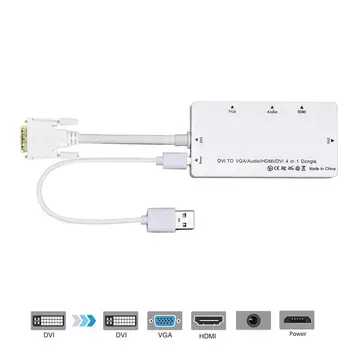 

VGA/Audio/HDMI/DVI 4in1 Dongle to DVI Adapter Multiport Splitter Converter For HDTV PC Monitor Projector