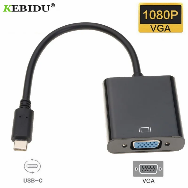 

kebidu USB 3.1 Type C To VGA Adapter Type-c Male To Female VGA Converter for Macbook 12 inch Chromebook Pixel Lumia 950XL