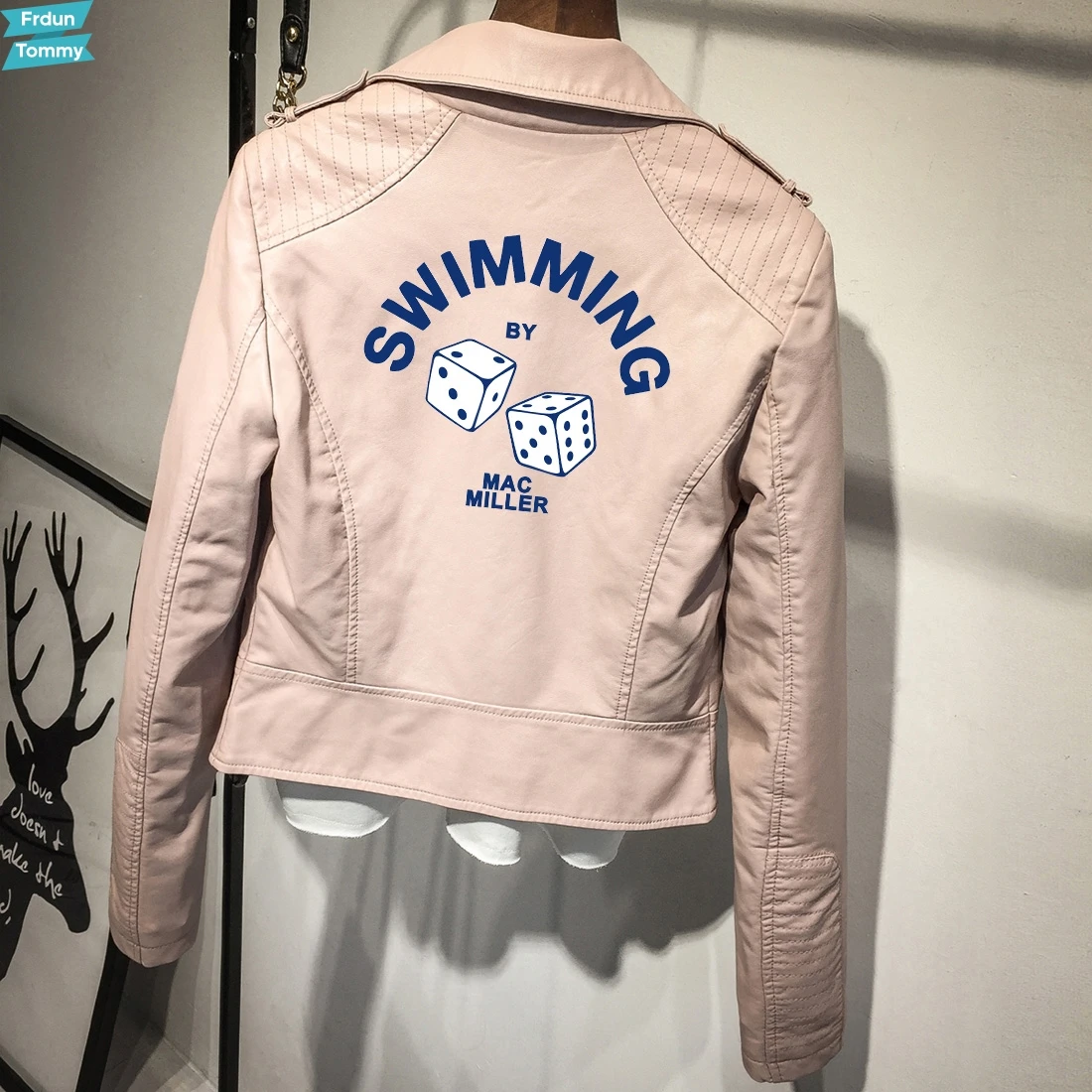 

New Mac Miller Swimming PU Leather Jackets Serpents Pink/Black Women Swimming Serpents Streetwear Leather Brand Coat