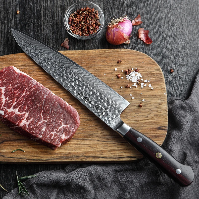 HEZHEN 210mm Japan Chef Knife VG10 Damascus Steel Kitchen Knife Dalbergia Handle Best Gift Top Quality Cleaver Santoku Cook Tool
