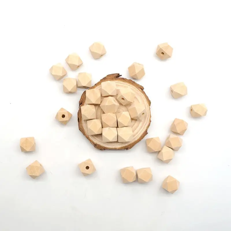 

Chenkai 100PCS 12mm Wooden Unfinished Beads Hexagon Geometric Beads Natural beads For DIY Baby Teether Nacklace Accessories