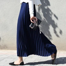 Новинка летняя однотонная длинная Плиссированная юбка с высокой талией женский эластичный пояс юбки больших размеров