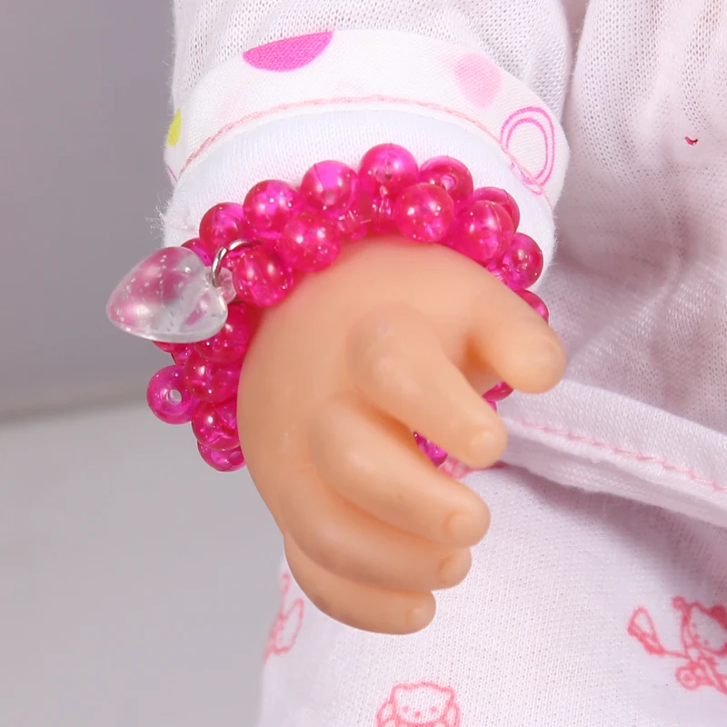 Doll accessories Hot Pink Crystal Beads Bracelet With Heart charms fit 43cm Baby Born zapf Children