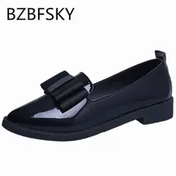 Bzbfsky 2017 Для женщин Повседневное острый носок Черные Туфли-оксфорды для Женские туфли-лодочки удобные слипоны женская обувь Классический