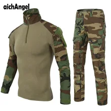 Тактическая Военная Боевая форма, рубашка с камуфляжем мультикам+ штаны, налокотники, наколенники, военная форма, камуфляжный костюм, одежда для охоты