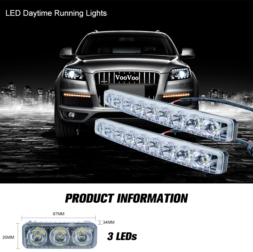 VooVoo 1 Pair DRL LED Car Daytime Running Lights 9 LEDs DC 12V Auto Fog Light Driving Lamps Car-syling Super Bright  (1)