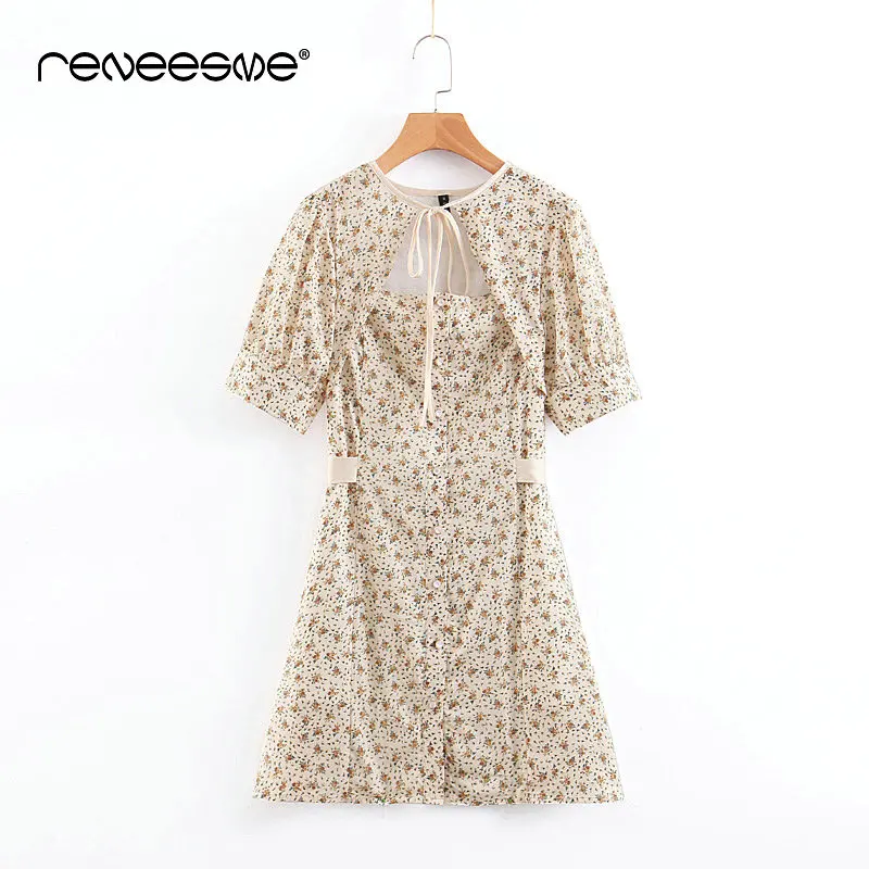 

new summer elegant print women dress lace up short sleeve bow neck a line sashes ladies dresses mini casual high waist vestidos