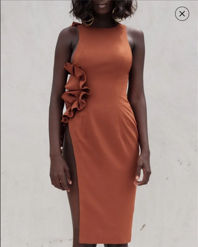 High Quality Orange Sleeveless Ruffles Open Fork Rayon Bandage Dress Homecoming Party Bodycon Dress High Quality Orange Sleeveless Ruffles Open Fork Rayon Bandage Dress Homecoming Party Bodycon Dress