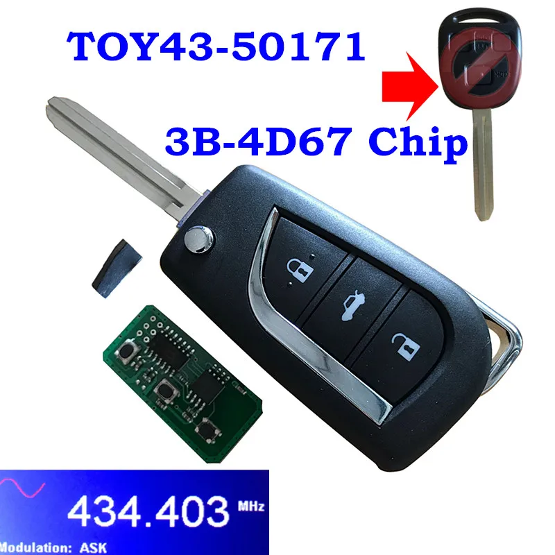 

For Toyota Avensis Prado 120 RAV4 Kluger 3 Button Upgraded Flip Remote Car Key Fob 433MHz 304.2Mh 4D67 4C Chip 50171 60030 60081