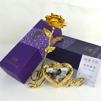 

24K Gold Plated Rose Flower Birthday Valentine's Day Anniversary Gift Set Romantic Golden Flower Solid Prop Girlfriend Mothers