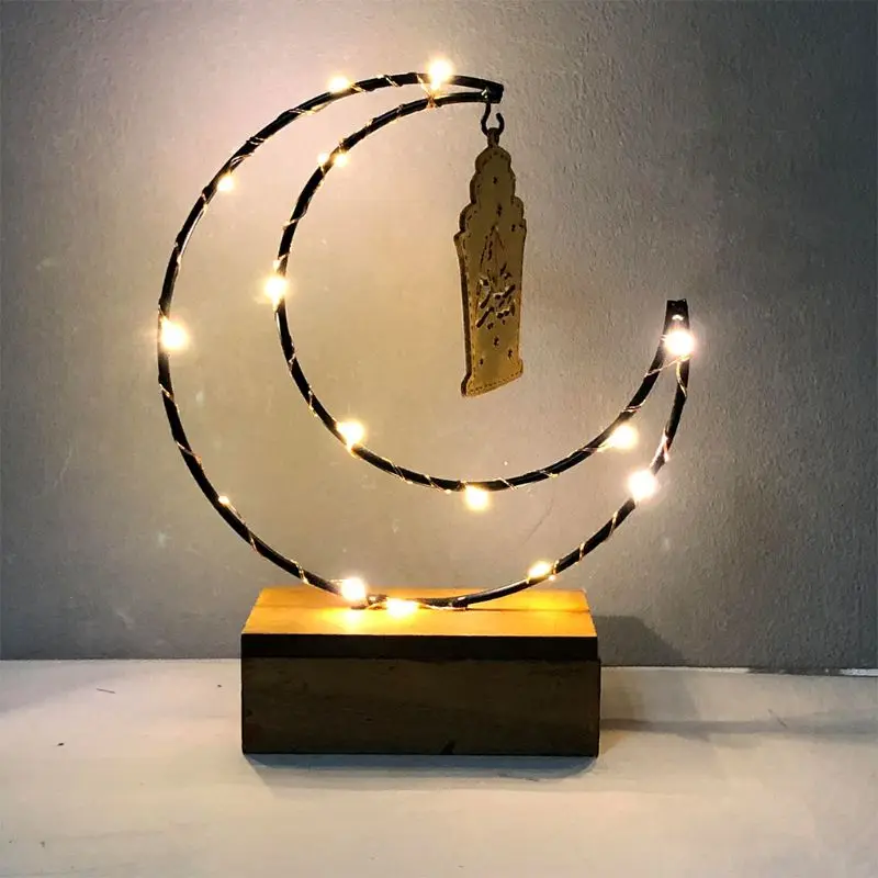 Деревянный Рамадан Eid Mubarak Moon Star islam подвесная тарелка с светодиодный шнуром декоративные светильники набор для домашней вечеринки DIY подарок