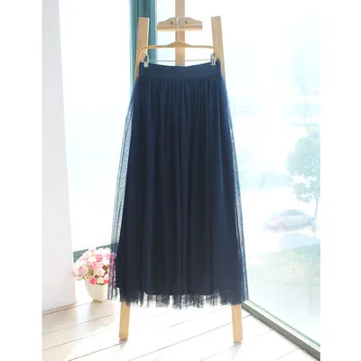 Стиль, модная юбка-пачка, мусульманская женская сетчатая шифоновая подкладка, плиссированные фатиновые юбки, бальное платье для девочек - Цвет: dark blue