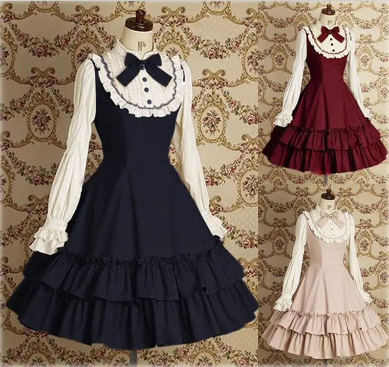 Lolita gótico princesa disfraz de Lolita estilo Preppy manga larga encaje gótico estilo universitario Cosplay vestido gratis|dresses free shipping|dress styledress free -