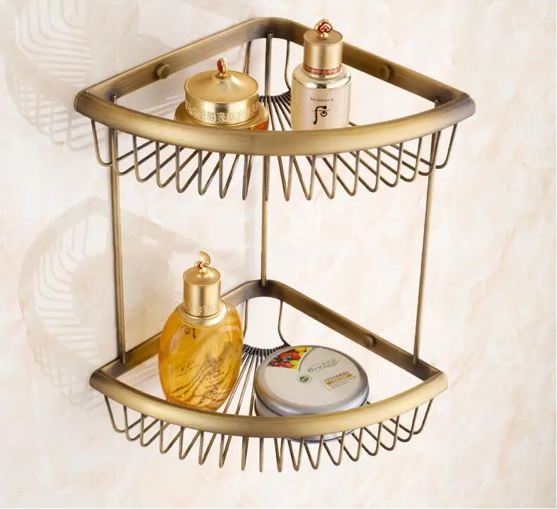 Luxury solid brass gold bathroom shelves shampoo holder corner bath