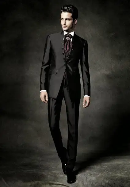 New Arrival Six Ons Black Groom Tuxedos Stand Collar Groomsmen New Arrival Six Ons Black Groom Tuxedos Stand Collar Groomsmen Men Wedding Dinner Prom Suits Jacket Pants Vest Tie In From S