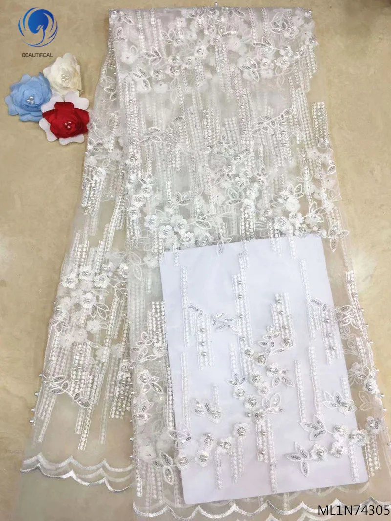 

BEAUTIFICAL nigerian fabric lace white luxury african lace fabric 2019 wedding fabric lace 5 yards/lot for lady dress ML1N743