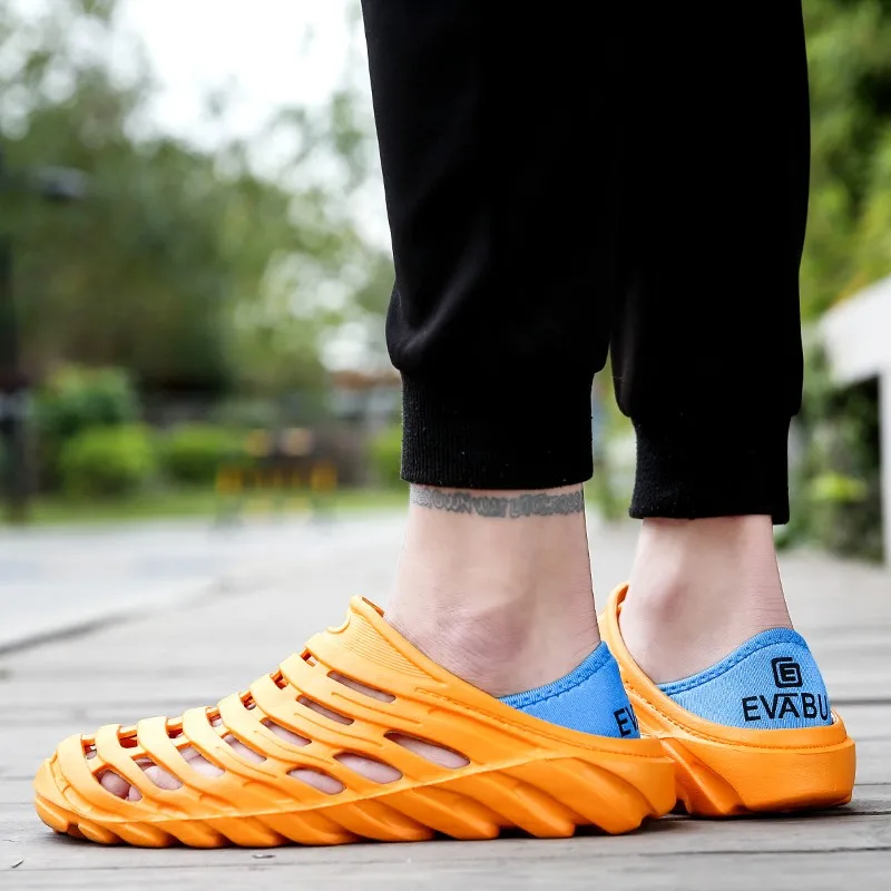 

Sandals Men shoes 2019 Men's Waterproof Beach Sandals Elastic Heel Leisure mixed color Hollow Outdoor Men Casual Beach Shoes