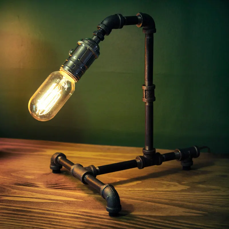 

New Arrival High Quality Loft Vintage E27 Edison Bulb Table Lamp Dimmable Water Pipe Light Home Bar Decor