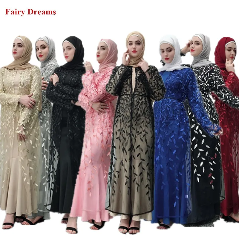 Женский открытый черный abaya Дубай Турецкая индейка Bangladesh кимоно вышивка