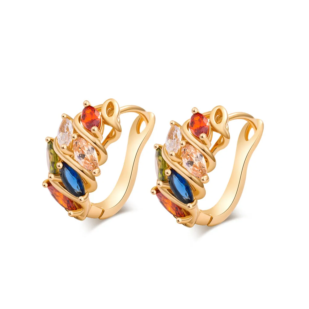 Unique conch shaped earrings yellow gold filled colorful zircon Huggie