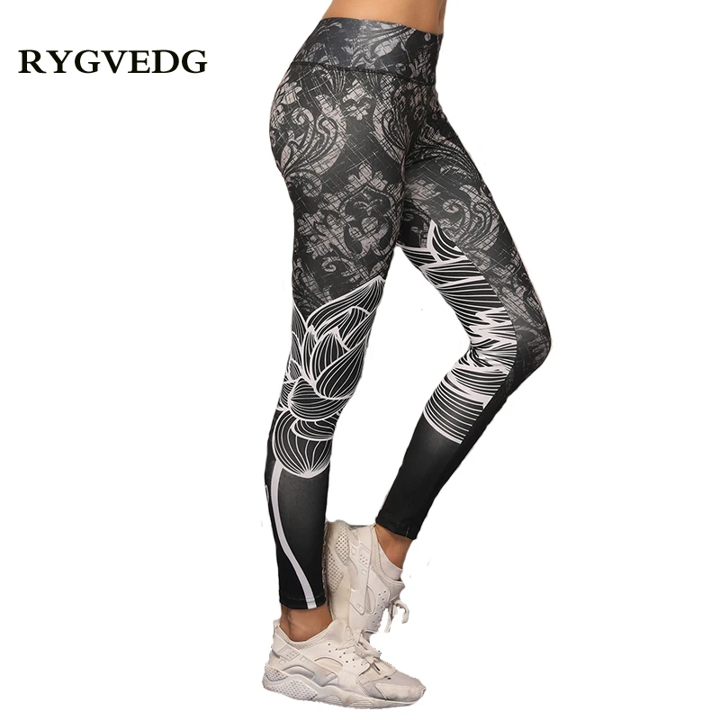 Print Yoga Compression Pants Elastic Tights Female Exercise Sports