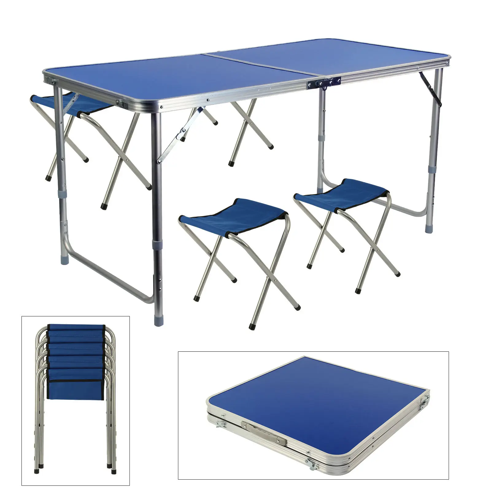 

Portable Folding Table with 4 Chairs Kit for Camping Party Picnic Garden Dining Outdoor Folding Table