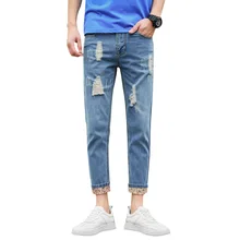 Streetwear Fashion Men's Jeans Vintage Loose Destroyed Ripped Hole Pants 2019 Spring Summer Hip Hop Ankle Length Jeans for Men Streetwear Fashion Men's Jeans Vintage Loose Destroyed Ripped Hole Pants 2019 Spring Summer Hip Hop Ankle Length Jeans for Men