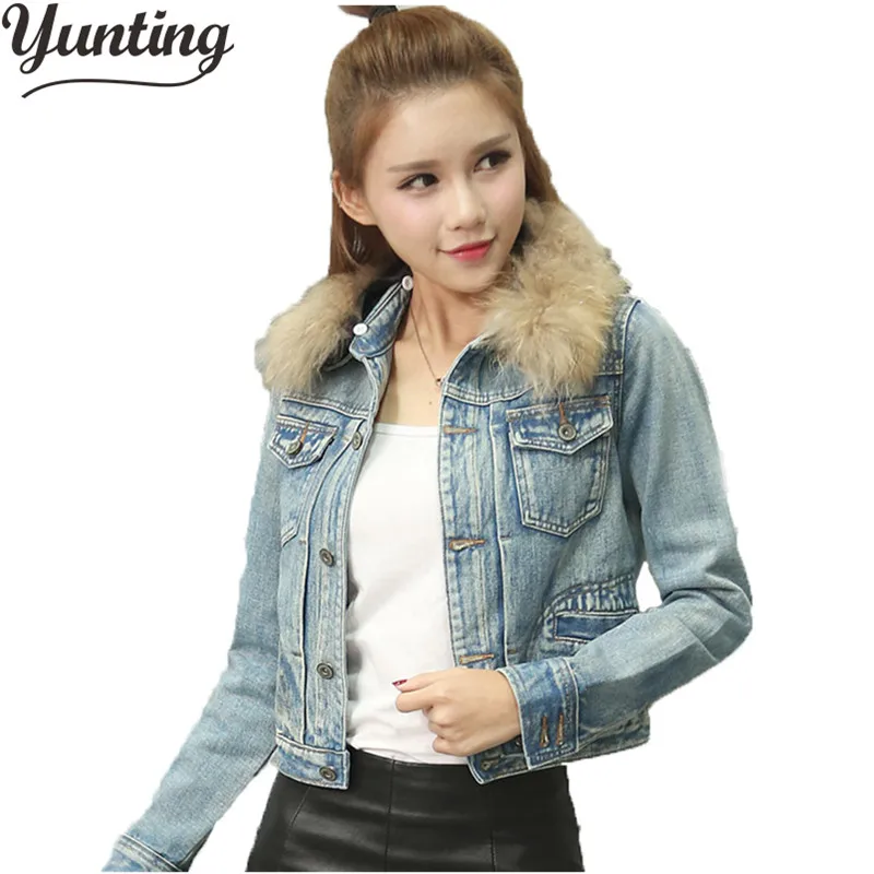 2021 New Fashion Brand Women Denim Coat Girl Denim Jacket Fur Collar