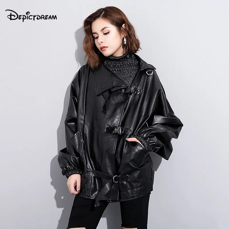 Depictdream 2017 New Pattern Winter Female PU Leather Clothing Short Loose Coat Woman Big Size Lapel Long Sleeve Jacket | Женская одежда