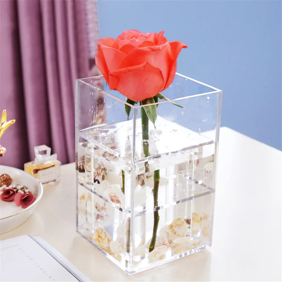 DIY прозрачный акриловый квадратный Подарочная коробка Сохраненная Роза вечные цветы упаковка коробка для хранения индивидуальные цветок коробка