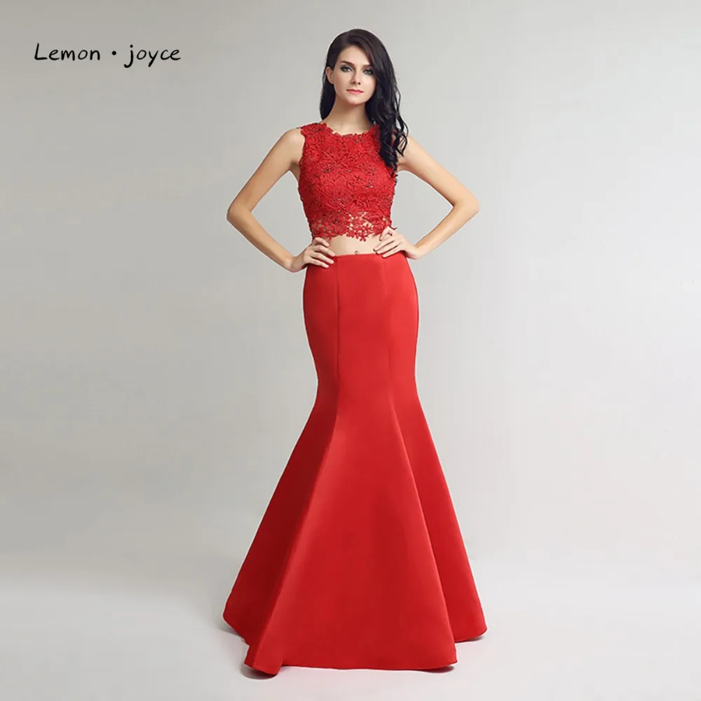 Dos piezas largo rojo sirena vestido de 2018 nuevo estilo elegante con cuello sin mangas Crystal Womens Vestidos de noche robe de Soiree|red mermaid dress|mermaid dressmermaid style - AliExpress