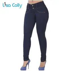 Лиза Colly новые модные однотонные стирка обтягивающие джинсы женские Высокая Талия зимние джинсовые штаны брюки Bodycon синий длинные брюки