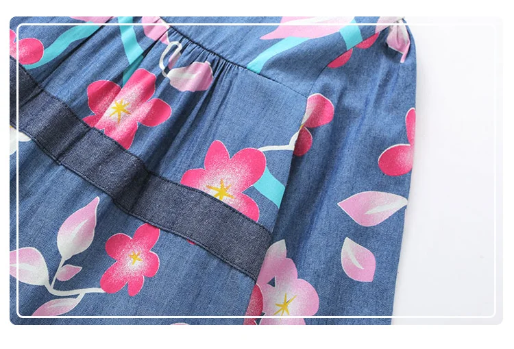 Рубашка для девочек; сезон весна; Новинка; хлопковая джинсовая От 2 до 7 лет с длинными рукавами и цветочным принтом для девочек; блузка с круглым вырезом; Одежда для младенцев