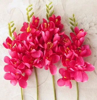 

18pcs per lot Freesia Flower Fake Orchid Single Stem for Wedding Centerpieces Floral Arrangement Artificial Decorative Flowers