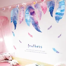 DIY романтическое перо наклейки на стену для детской комнаты девушки комнаты спальни Декор цветок дерево настенные наклейки обои Гостиная